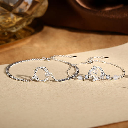 卡蒂罗KADER  桃花夭夭情侣手链  925银荆棘圆环手饰复古森系精致浪漫小众个性甜蜜饰爱可调节拼接链 日常百搭#好运 商品图2