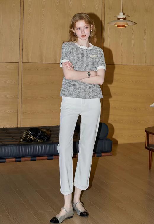 F0316108夏季新款法式小香风肌理感浮雕钉珠拼色圆领短袖T恤 商品图14