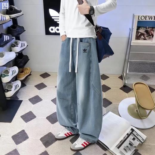 F031608新款水洗做旧拼接廓形弯刀情侣款通勤百搭牛仔裤 商品图1