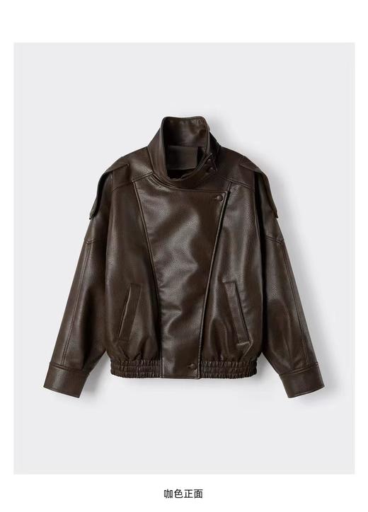F031692女装欧美立领机车感PU皮长袖立领夹克短外套 商品图2