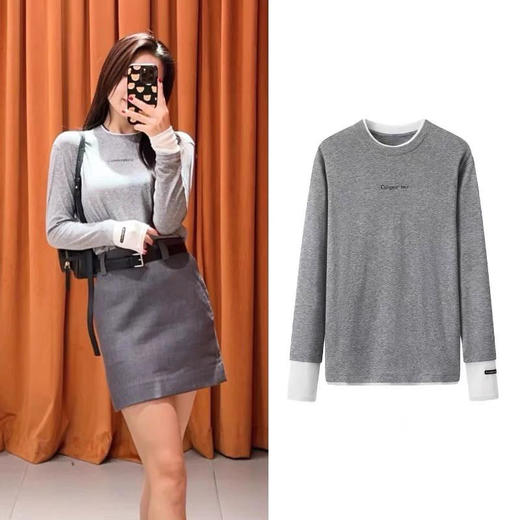 【秒杀价已调 直接拍】Mo家 莱赛尔棉 假两件 圆领长袖针织衫 商品图3