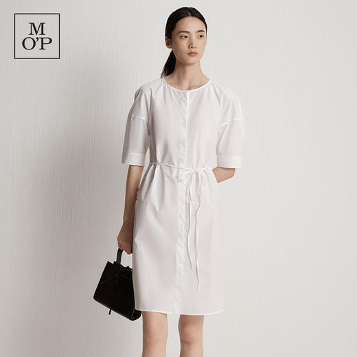 Marc O'Polo/MOP夏季新款好看白色圆领时尚设计廓形七分袖连衣裙 商品图1
