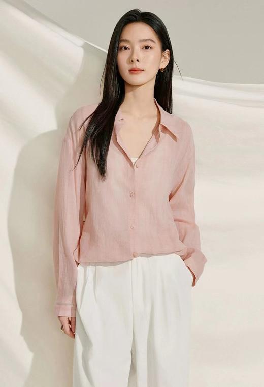 F0316102亚麻三文鱼粉衬衫早春新款高阶通勤衬衫上衣 商品图10