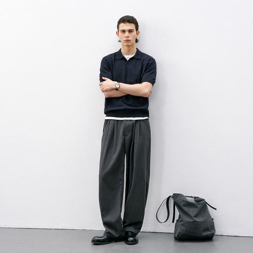 714street正肩合身休闲短袖POLO衫男款2026夏季老钱风小V领针织衫 商品图3