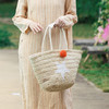 绽放JS026朵/玉米皮大容量大开扣设计编织毛球拼接手提包 商品缩略图2