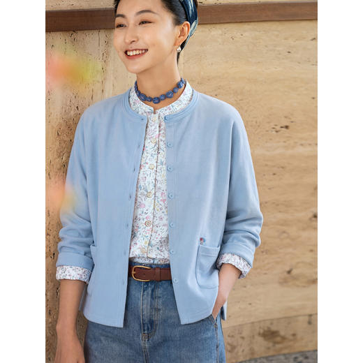 牧衣游原创 针织外套女新款舒适耐穿蓝色休闲简约百搭开衫 清玉 商品图3