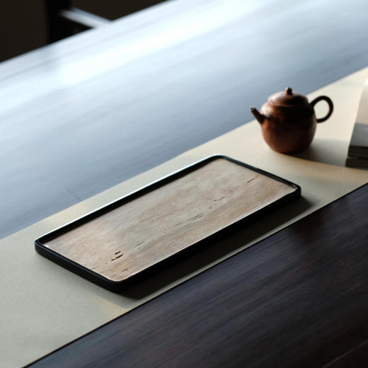 缘石台/悟/玉檀砚+木化石/茶盘26.5x13x1cm 商品图0