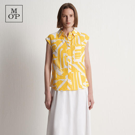 【唯品专供不上架】2025夏季新款度假风时尚印花天然亚麻无袖衬衫 商品图1