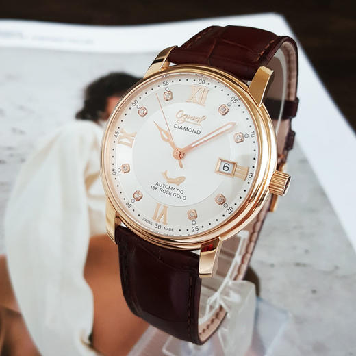 【95新】OGIVAL 爱其华自动机械机芯日期显示40MM（男款）18K玫瑰金090326NJS18 商品图2