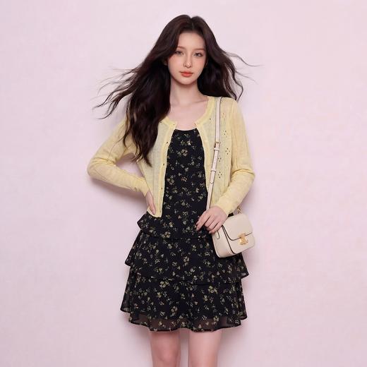 奢姿大码女装2026夏季减龄碎花蛋糕裙两件套胖妹妹镂空时尚套装9962965168AB 商品图3