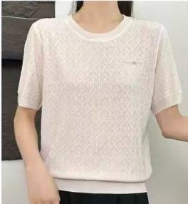 伯妮斯茵 | 简约气质 圆领短袖针织上衣 满幅菱形肌理 精致假口袋设计 透气舒适 SC2E06针织衫柔软亲肤百搭显瘦 商品图1