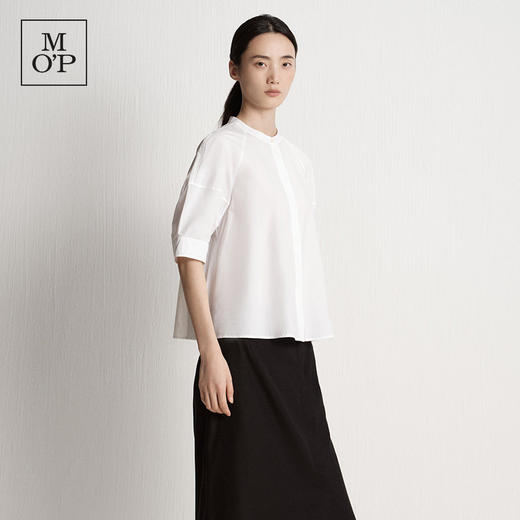 Marc O'Polo/MOP夏季新款好看白色圆领七分袖廓形设计短袖衬衫女 商品图2