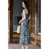 蓝绿印花长裙 海边度假吊带裙 米思阳2026春夏新款法式复古通勤OL打底连衣裙 商品缩略图3