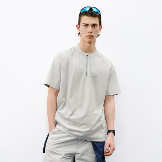 714street夏季吸湿速干健身服抗菌凉感运动短袖半拉链防晒T恤男款 商品图2