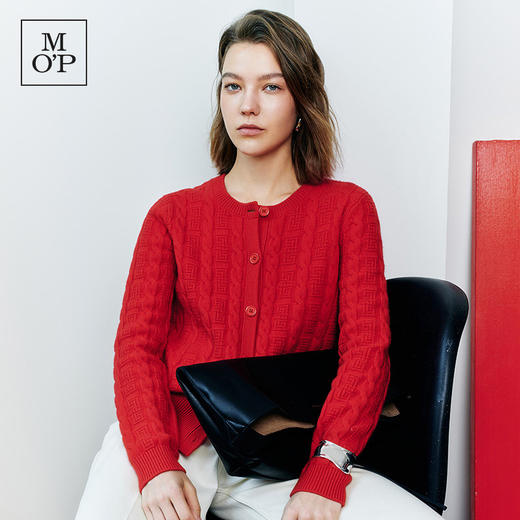 Marc O'Polo/MOP新年系列25春秋季新款绵羊毛圆领绞花针织开衫女 商品图4