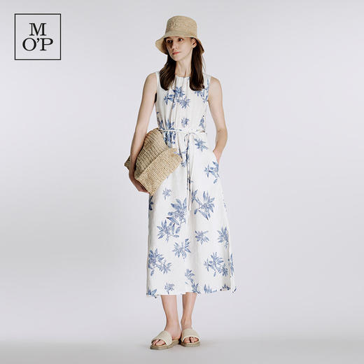Marc O'Polo/MOP夏季新款好看天然亚麻时尚无袖印花露腰连衣裙女 商品图1