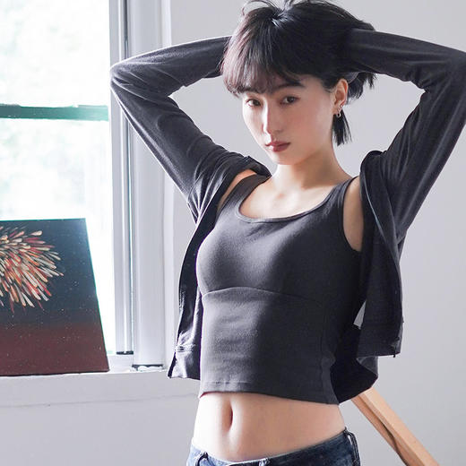 官网685！华家坑条方领免穿bra背心 宽肩带柔弹罗纹打底可外穿美背吊带 优可丝棉透气 商品图5