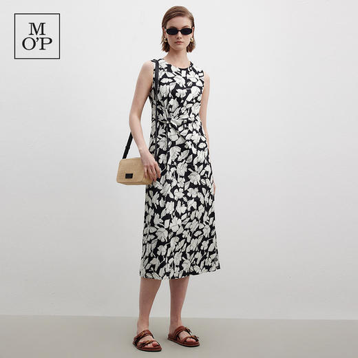 Marc O'Polo/MOP夏季新款好看黑白自然植物印花长款无袖连衣裙女 商品图1