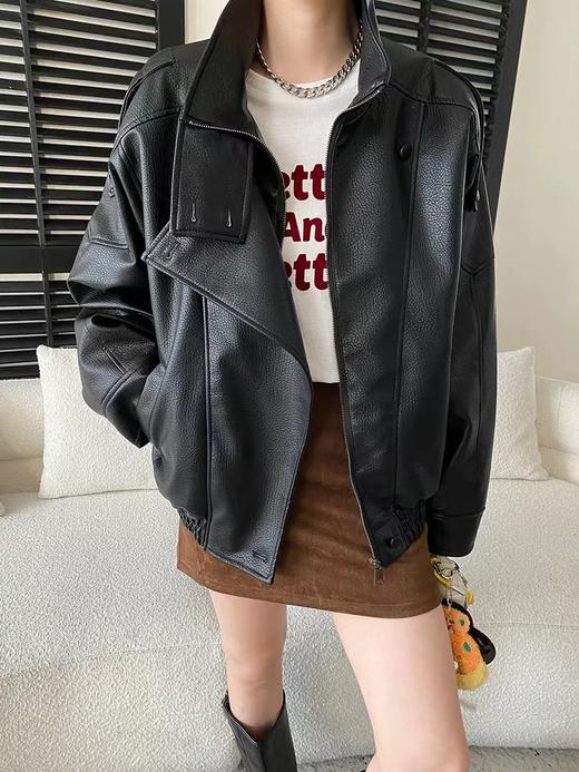 F031692女装欧美立领机车感PU皮长袖立领夹克短外套 商品图7