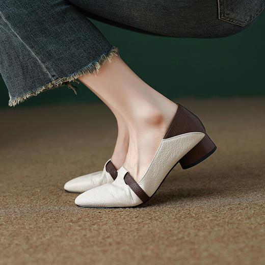 【预售7天】法式拼色软羊皮低跟单鞋温柔轻便脚蹬小皮鞋HCYYHD&5516 商品图2