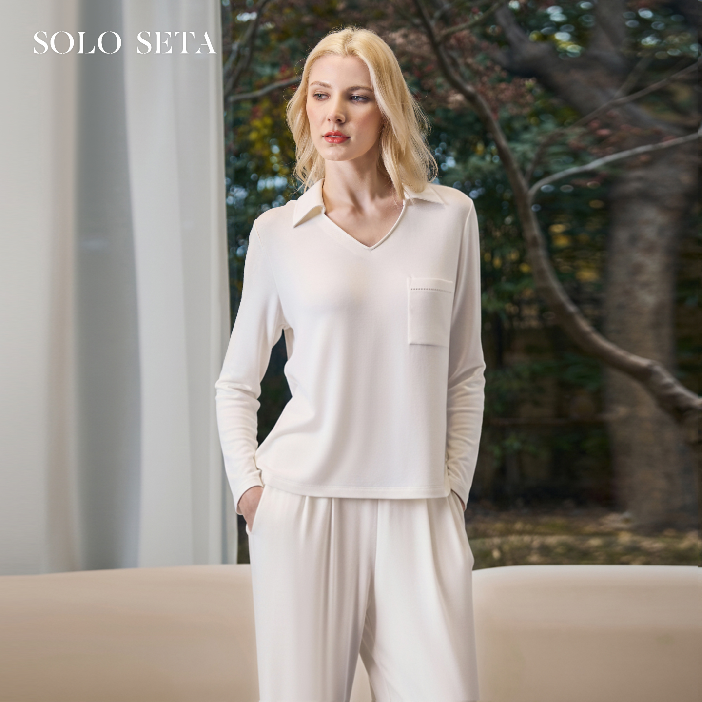 Solo seta女士纯色莫代尔桑蚕丝睡衣套装修身内搭家居服2026春季