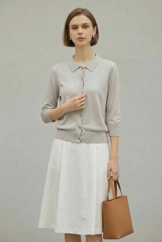 「自」全新升级【铂金会员247/天猫329/差价82】(13827)洛诗琳气质天丝翻领七分袖开衫2026新款春季修身百搭针织上衣 商品图4