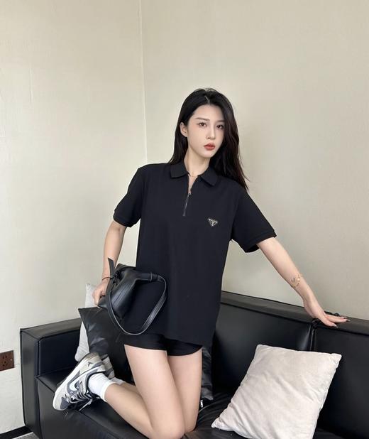 普拉达 半拉链三角标polo衫 黑色 男女同款（DY） 商品图2