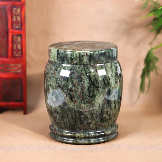 天然玉石骨灰坛大理石绿色净面骨灰桶骨灰坛16*19cm 商品图0