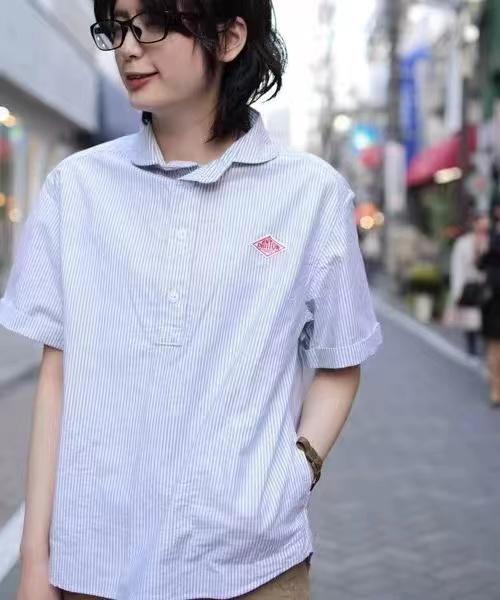 F031688简约日系甜美娃娃领纯色条纹套头短袖衬衣衬衫 商品图12