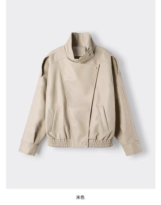 F031692女装欧美立领机车感PU皮长袖立领夹克短外套 商品图1