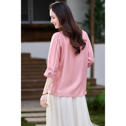 米思阳2026春新款气质优雅高级感天丝衬衫薄款亲肤舒适纯色上衣1015 商品图3