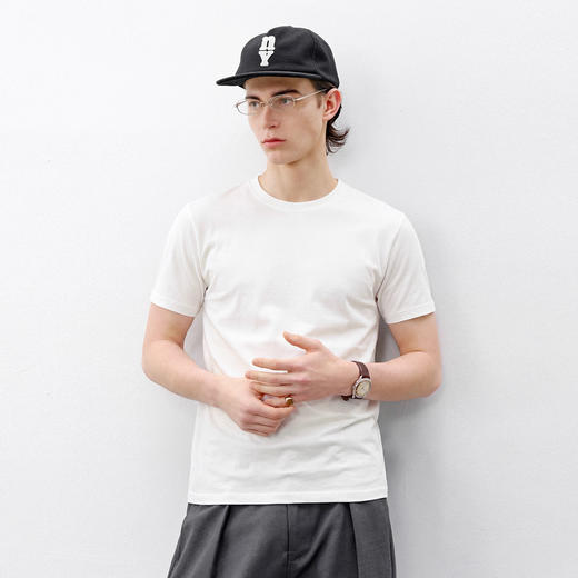 714street夏季老钱针织上衣合身正肩天丝美丽诺羊毛混纺短袖T恤男 商品图1