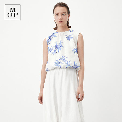 Marc O'Polo/MOP夏季新款好看植物印花亚麻打褶无袖背心女士上衣 商品图0