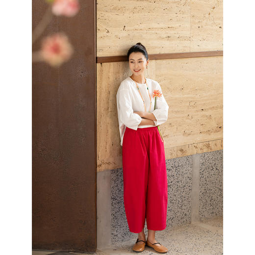 牧衣游原创 60支新疆长绒棉休闲长裤新款宽松简约百搭裤子 晴山 商品图3