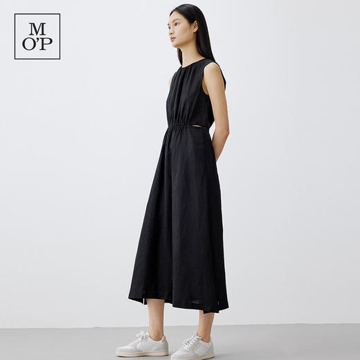【商场同款】MOP25夏季新款亚麻圆领无袖显瘦露腰设计感连衣裙女 商品图2
