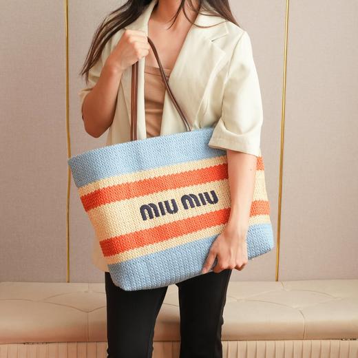 缪缪  拉菲草编拼绵线编织托特包（LZ） 商品图4