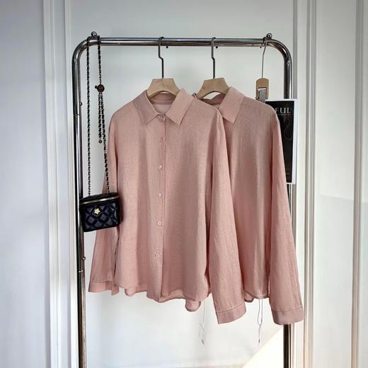 F0316102亚麻三文鱼粉衬衫早春新款高阶通勤衬衫上衣 商品图0