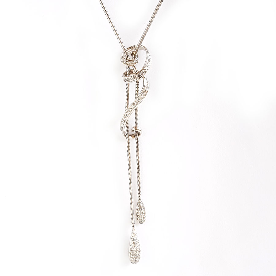 【天然正品】AU750白金简约时尚设计师款0.82克拉群镶钻石项链30CM（长度可调节）020326NJ27