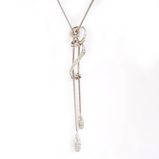 【天然正品】AU750白金简约时尚设计师款0.82克拉群镶钻石项链30CM（长度可调节）020326NJ27 商品图0