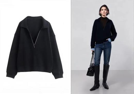 F031601秋冬新款韩系时尚极简风半拉链卫衣女长袖宽松百搭显瘦上衣 商品图3