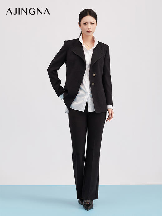 【商场同款】阿菁娜春季新款设计感斜襟上衣金属纽扣斜排点缀圆领利落肌理挺括A31C107023 商品图4