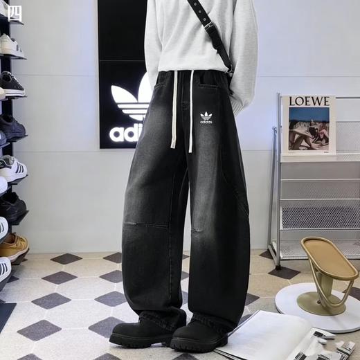 F031608新款水洗做旧拼接廓形弯刀情侣款通勤百搭牛仔裤 商品图6