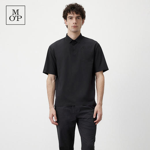 Marc O'Polo/MOP夏季新款高级黑色梭织舒适商务休闲短袖POLO衫男 商品图0