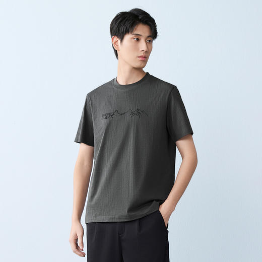 【国风格纹提花】柒牌男装短袖T恤2026春夏新款休闲百搭圆领上衣 130T72310 商品图1