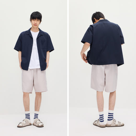 森马短袖衬衫男夏宽松小古巴领上衣2026新款斜纹肌理衬衣实用美观 商品图4