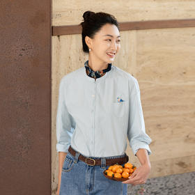 牧衣游原创 手工刺绣60支纯棉净色衬衫新款通勤简约百搭衬衣 皎月