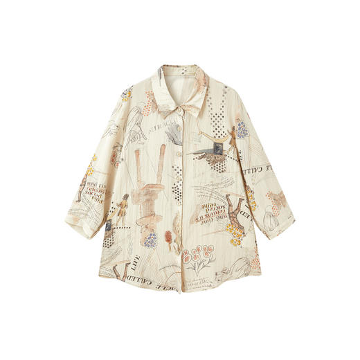 谜底手绘印花衬衣分袖2026夏季新品悬垂透气百搭衬衫女262MC0683 商品图4