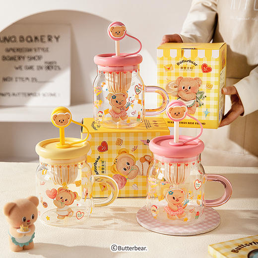 摩登主妇&黄油小熊】玻璃杯带盖吸管水杯大容量办公室咖啡杯子 商品图4