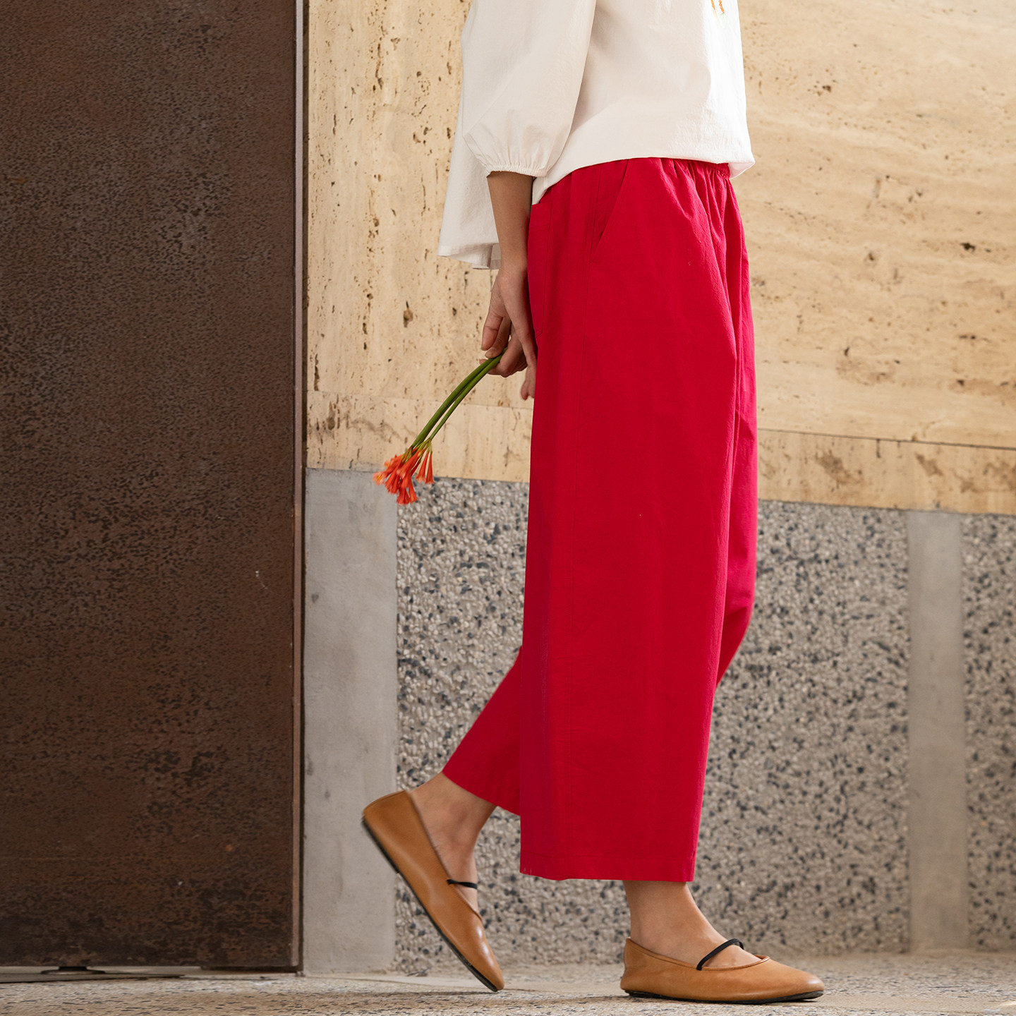 牧衣游原创 60支新疆长绒棉休闲长裤新款宽松简约百搭裤子 晴山