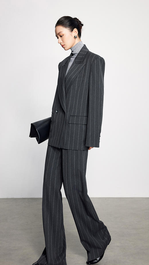 法小曼*子珍条纹气质西装套装高级显瘦休闲风宽松灰色西服 商品图2